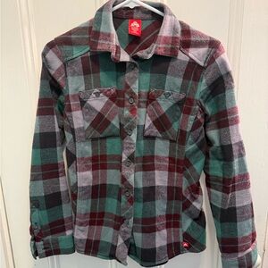 Eastern Mountain Sports EMS XS Red/Teal/Grey Heavy Flannel Button-Down Shirt